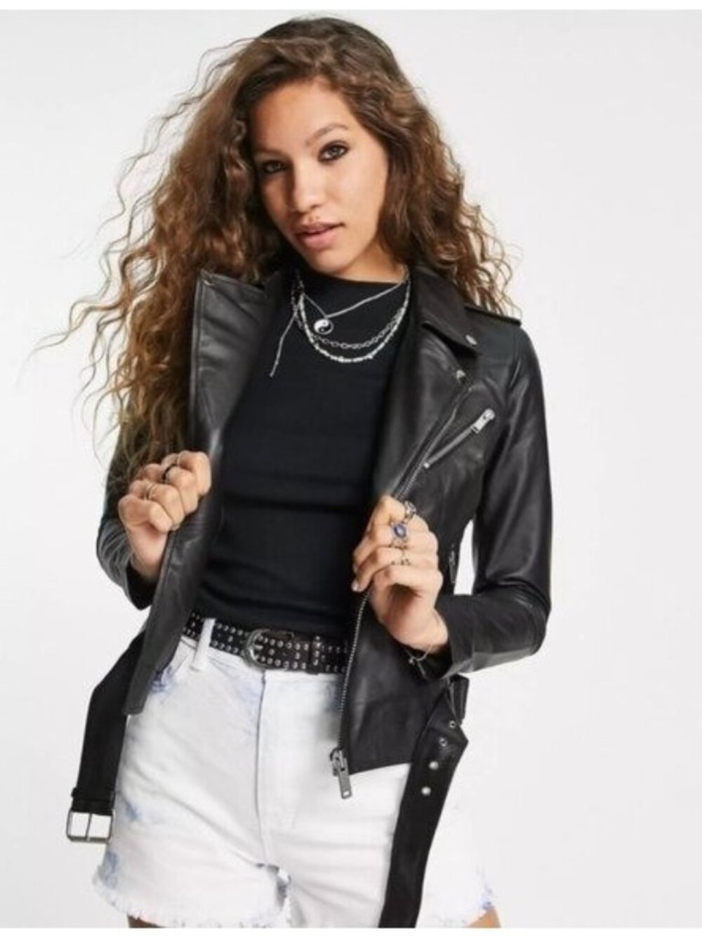 Barneys New York Black Leather Moto Jacket Size 10